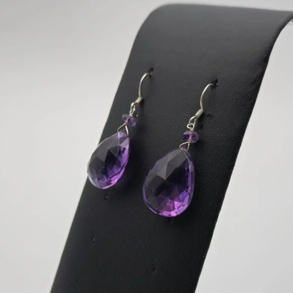 Sterling Silver Large Faceted Amethyst Gem Earrings A1997 - Picture 4 of 7